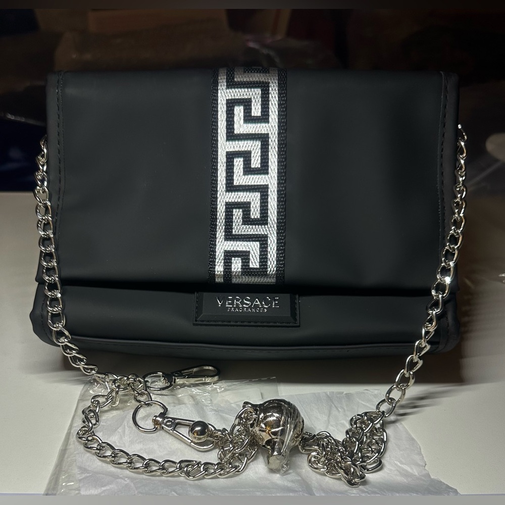 SALE! SALE! Versace Authentic New Black with Silver Trim with Add on Chain Strap